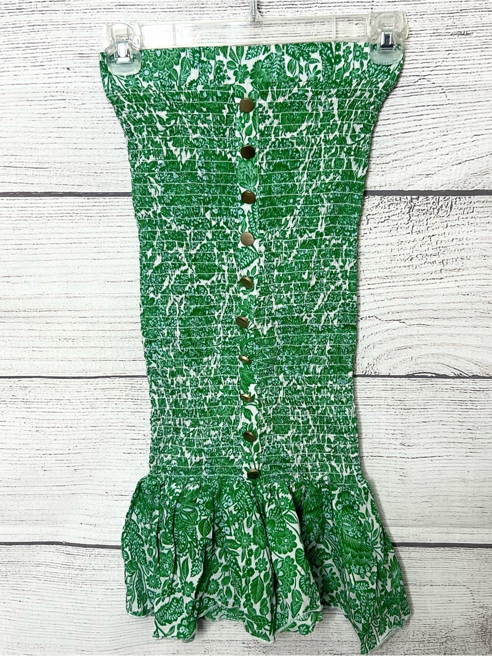Olivaceous Green & White Floral Smocked Crop Top & Midi Skirt Set Size Small - Picture 3 of 16